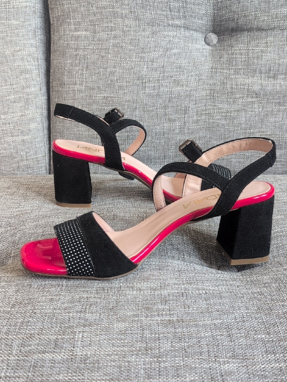 New Black Suede Block Heel Sandals Size 39, Or 9